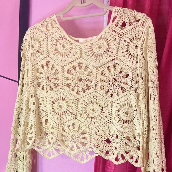 Rebellion Parakeet Yellow Crochet Clothing for Women Sweater Top - Picture 2 of 3